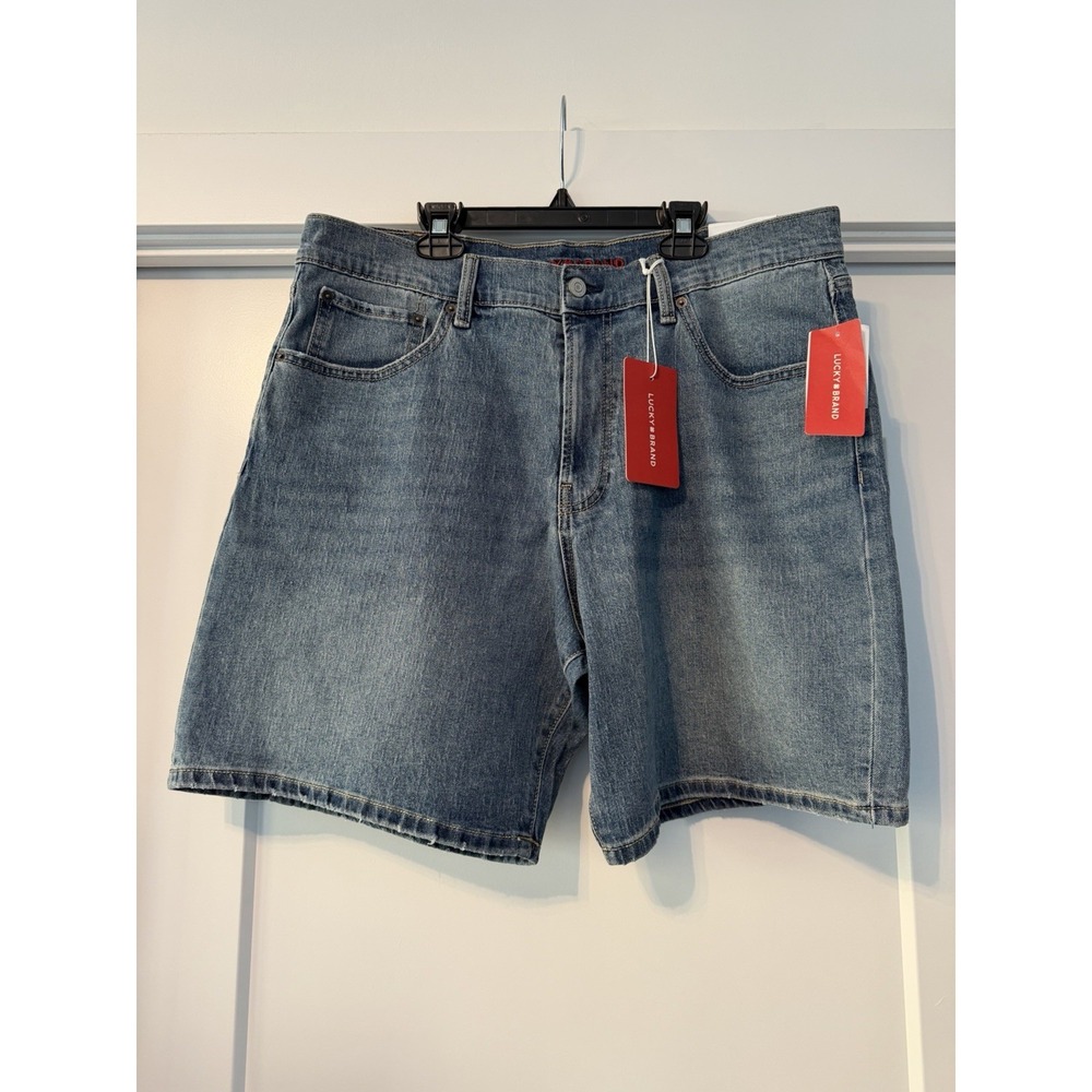 NWT Lucky Brand Jean Shorts Loose Fit Ample Medium Wash Stretch Denim Jorts NEW